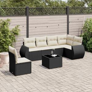 7 részes fekete polyrattan kerti ülőgarnitúra párnával