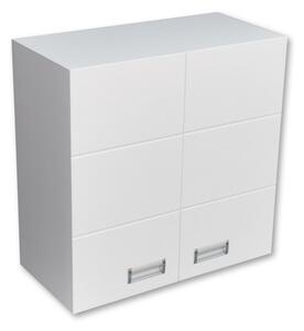 LEDA 60 cm széles polcos fürdőszobai fali szekrény, fényes fehér, 2 soft close ajtóval és polccal