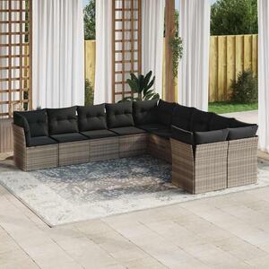 10 részes világosszürke polyrattan kerti ülőgarnitúra párnákkal