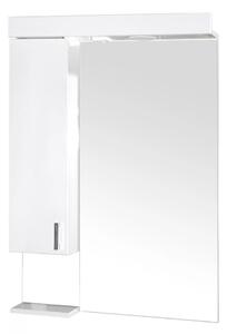 KARINA 55 cm széles balos fali fürdőszobai tükrös szekrény integrált LED világítással, MDF polcokkal