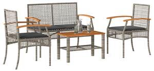 4 részes szürke polyrattan kerti ülőgarnitúra párnákkal