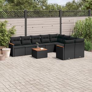 10 részes fekete polyrattan kerti ülőgarnitúra párnákkal