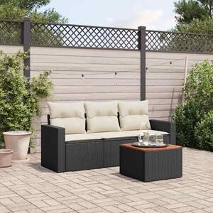 4 részes fekete polyrattan kerti ülőgarnitúra párnákkal