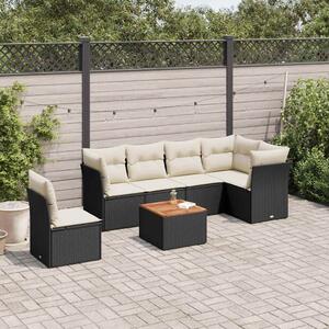 7 részes fekete polyrattan kerti ülőgarnitúra párnával