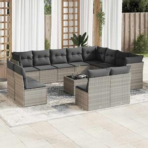 13 részes világosszürke polyrattan kerti ülőgarnitúra párnákkal