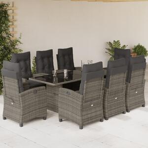 9 részes szürke polyrattan kerti étkezőgarnitúra párnával