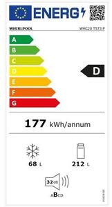 Whirlpool WHC20 T573 P Beépíthető Alulfagyasztós hűtőszekrény, 280L, M:193.5, 6TH SENSE, D energiaosztály