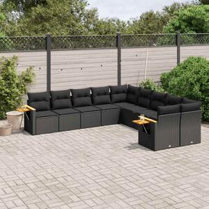 10 részes fekete polyrattan kerti ülőgarnitúra párnákkal