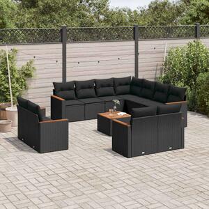 12 részes fekete polyrattan kerti ülőgarnitúra párnákkal