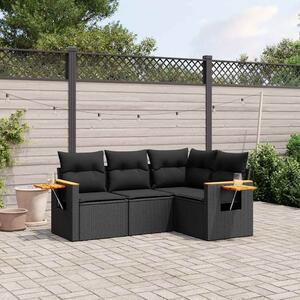 4 részes fekete polyrattan kerti ülőgarnitúra párnákkal