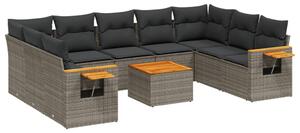 10 részes szürke polyrattan kerti ülőgarnitúra párnákkal