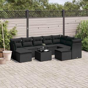 10 részes fekete polyrattan kerti ülőgarnitúra párnákkal