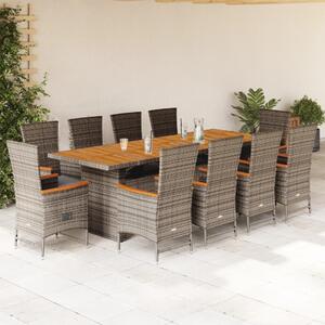 11 részes szürke polyrattan kerti ülőgarnitúra párnákkal