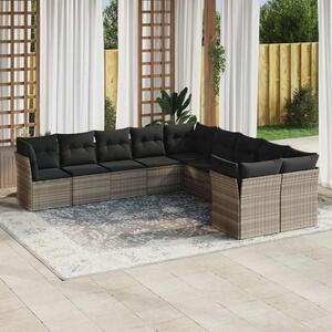 10 részes világosszürke polyrattan kerti ülőgarnitúra párnákkal