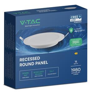 V-TAC CREE SMD süllyeszthető, műanyag IP20, kerek LED panel 18W, CCT - SKU 78646