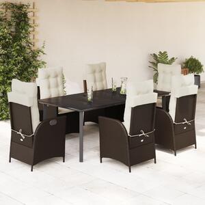 7 részes barna polyrattan kerti étkezőgarnitúra párnával