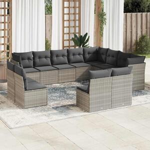 12 részes világosszürke polyrattan kerti ülőgarnitúra párnával