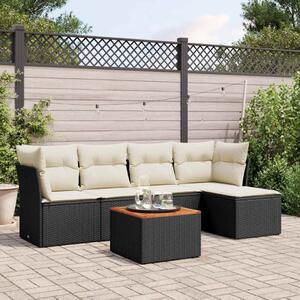 6 részes fekete polyrattan kerti ülőgarnitúra párnákkal