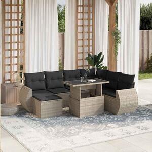 8 részes világosszürke polyrattan kerti ülőgarnitúra párnával