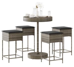 5 részes szürke polyrattan kerti bárszett párnákkal