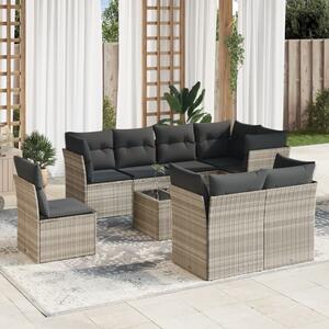 9 részes világosszürke polyrattan kerti ülőgarnitúra párnával