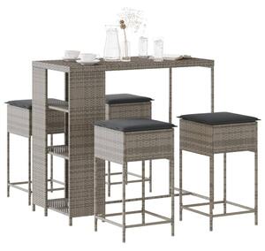 5 részes szürke polyrattan kerti bárszett párnákkal