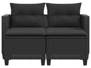 VidaXL 2 személyes fekete polyrattan kerti kanapé zsámollyal