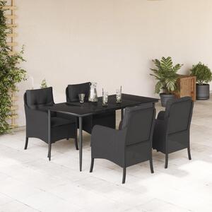 5 részes fekete polyrattan kerti étkezőgarnitúra párnákkal