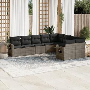 9 részes szürke polyrattan kerti ülőgarnitúra párnákkal