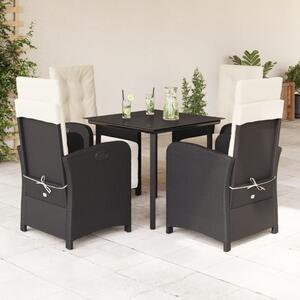 5 részes fekete polyrattan kerti étkezőgarnitúra párnákkal