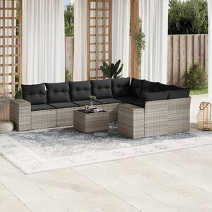 10 részes világosszürke polyrattan kerti ülőgarnitúra párnákkal