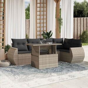 7 részes világosszürke polyrattan kerti ülőgarnitúra párnákkal
