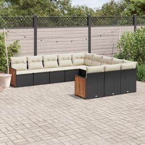 11 részes fekete polyrattan kerti ülőgarnitúra párnákkal