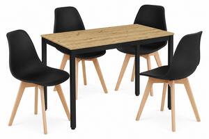Étkezőasztal szett: Tessa 120x60 artisan tölgy/fekete lábak + 4 db KITO szék fekete/natúr lábbal