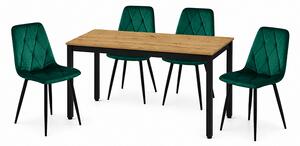 Étkezőasztal szett: Tessa 120x60 artisan tölgy/fekete lábak + 4 db DORA szék sötétzöld/fekete lábbal