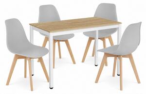 Étkezőasztal szett: Tessa 120×60 cm tölgy/fehér + 4 db KITO szék szürke/natúr láb