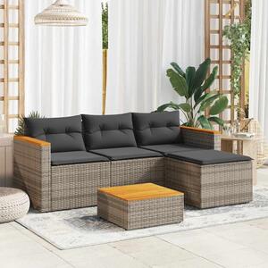 3 részes szürke polyrattan kerti ülőgarnitúra párnákkal