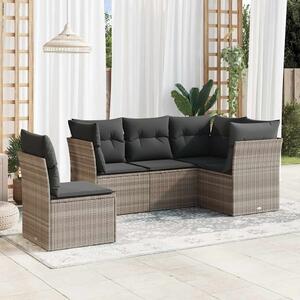 5 részes világosszürke polyrattan kerti ülőgarnitúra párnákkal