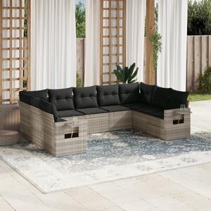 9 részes világosszürke polyrattan kerti ülőgarnitúra párnával