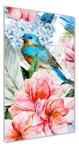 Photo kép üveg Virágok és madarak