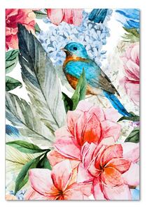 Photo kép üveg Virágok és madarak