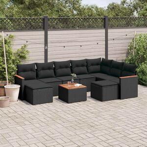 10 részes fekete polyrattan kerti ülőgarnitúra párnákkal
