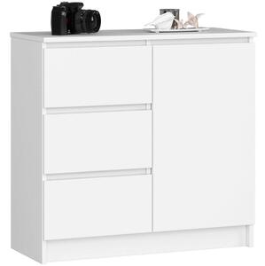 Akord Furniture Factory - Jerry Fehér Komód K80, 1 Ajtó, 3 Fiók, Stílusos és Tartós, Laminált Lemez, ABS Élek, 80x77x35 cm, Összeszerelést Igényel