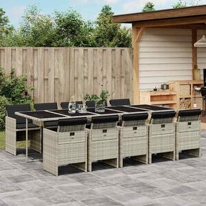 11 részes világosszürke polyrattan kerti ülőgarnitúra párnákkal