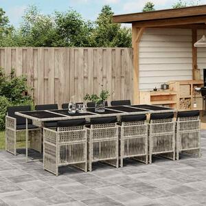 11 részes világosszürke polyrattan kerti ülőgarnitúra párnákkal