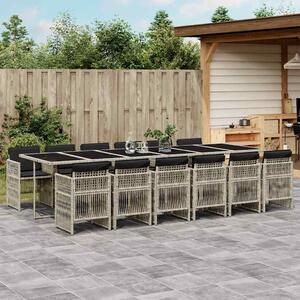 13 részes szürke polyrattan kerti étkezőgarnitúra párnákkal