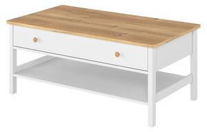 Dohányzóasztal Romelbo 131, Laminált forgácslap, 48x60cm, Fehér, Tölgy