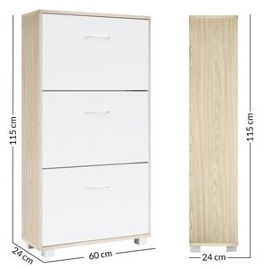 Casaria® Cipősszekrény 115x60x24 cm - tölgy/fehér