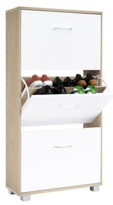 Casaria® Cipősszekrény 115x60x24 cm - tölgy/fehér