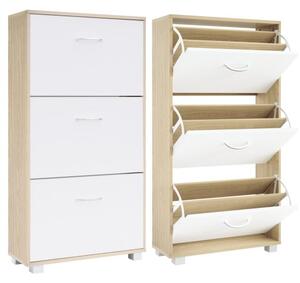 Casaria® Cipősszekrény 115x60x24 cm - tölgy/fehér